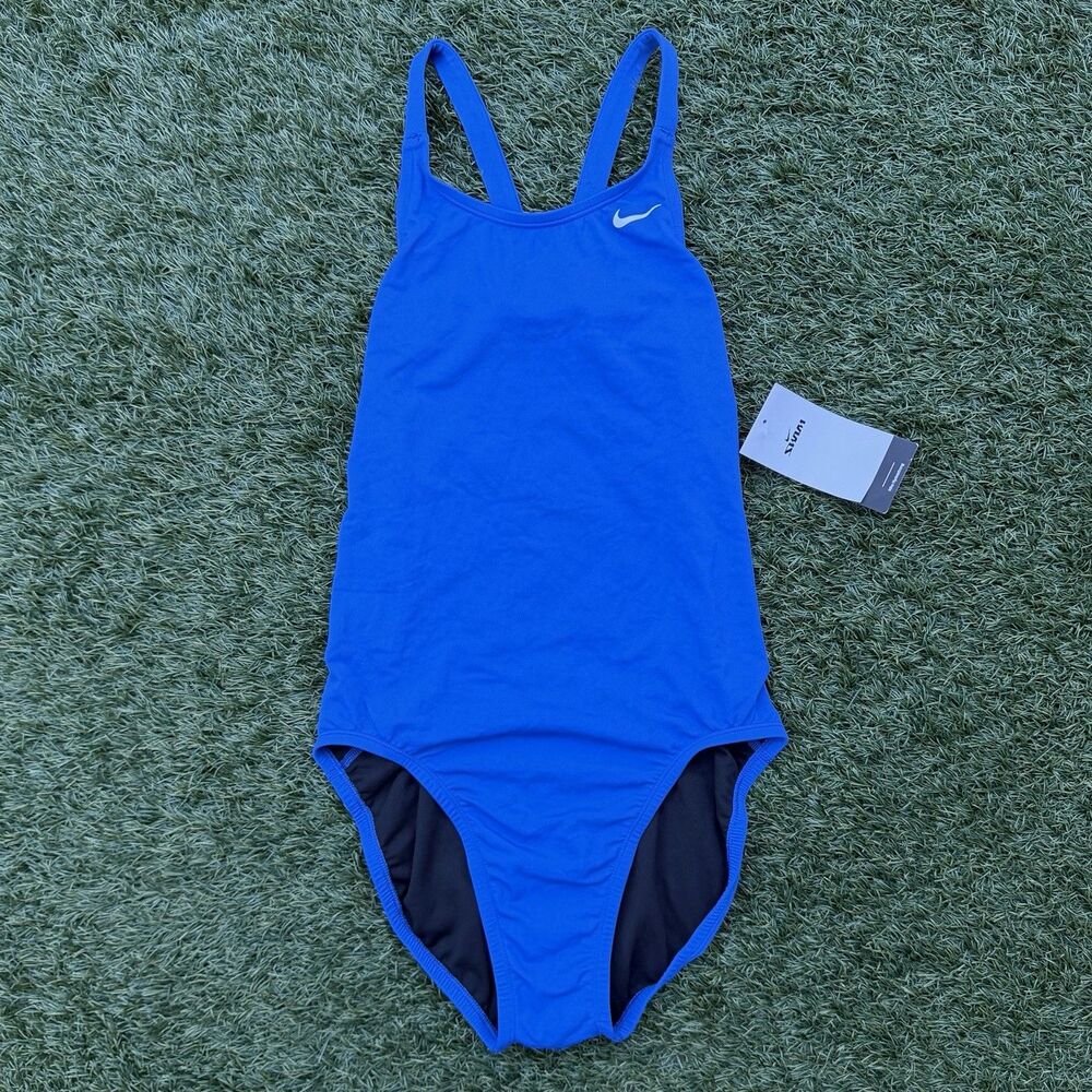 Nike Hydrastrong Fastback One Piece Swimsuit Colbat Blue Athletic Training Sz 10